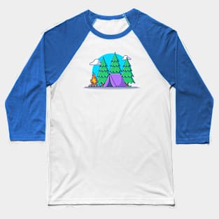 Camping Tents With Campfire In Forest Baseball T-Shirt